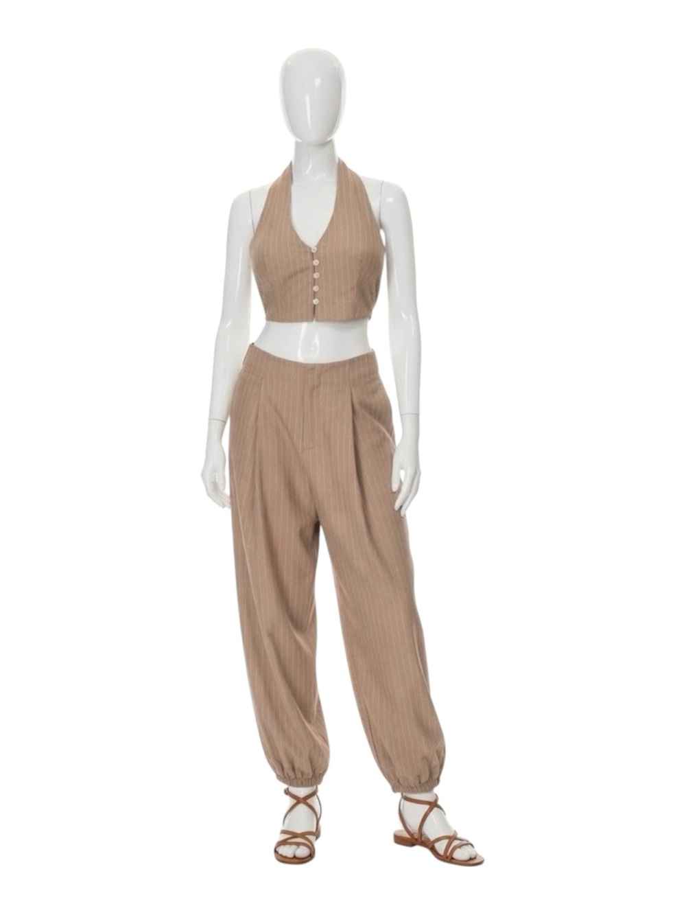 GALITA pinstripe jogger style pant and halter crop top set Size large